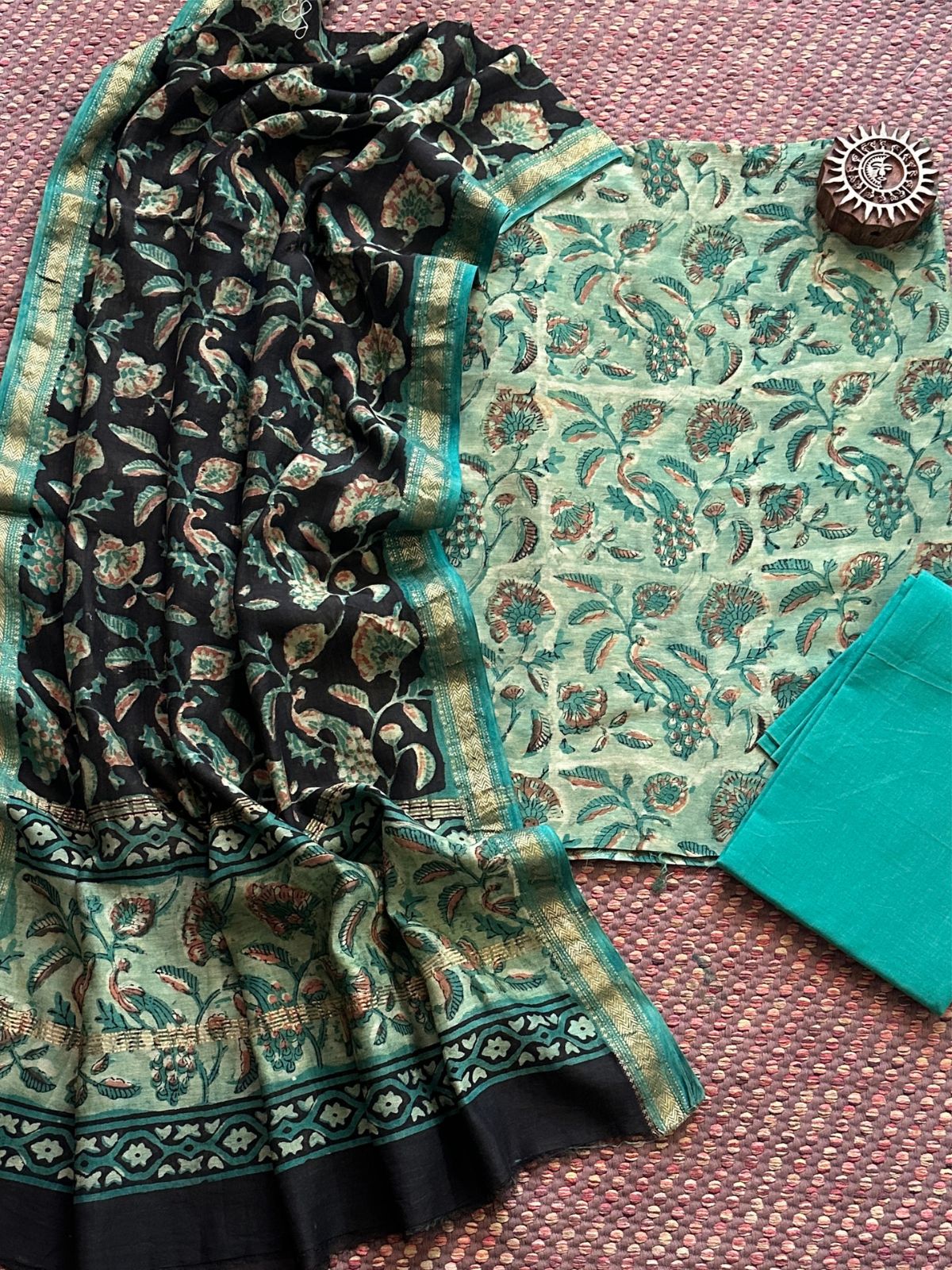 Vegetable Dyed Maheshwari Silk Unstitched Set