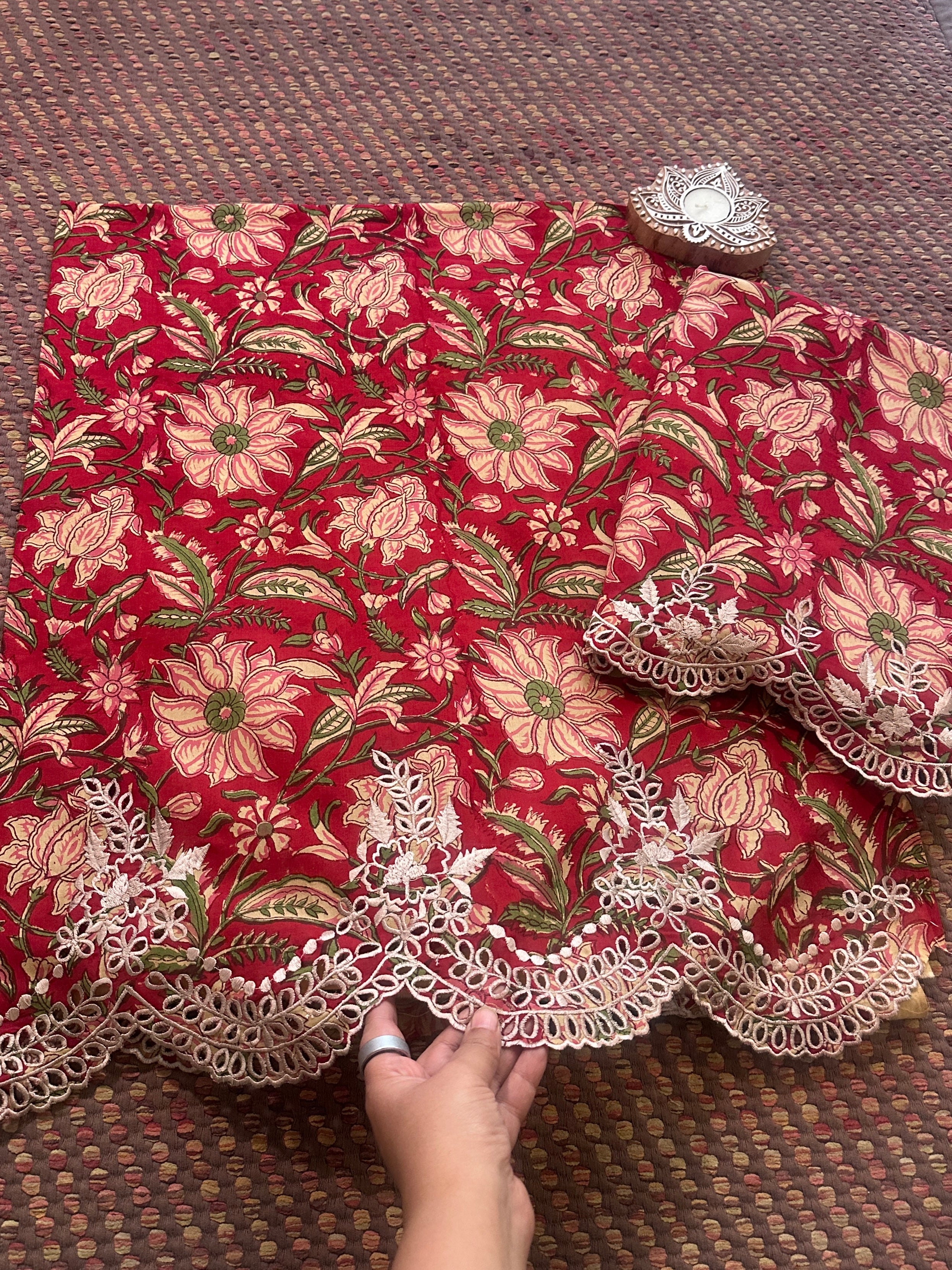 Cutwork Pure Cotton Hand-blocked Coord Set