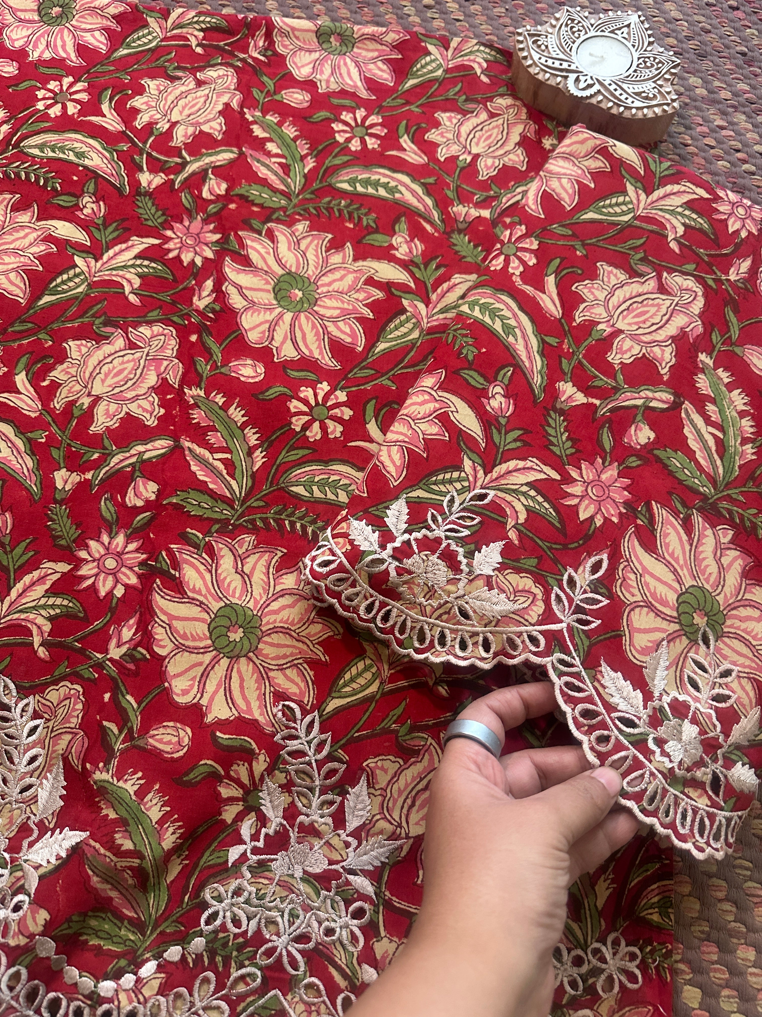 Cutwork Pure Cotton Hand-blocked Coord Set