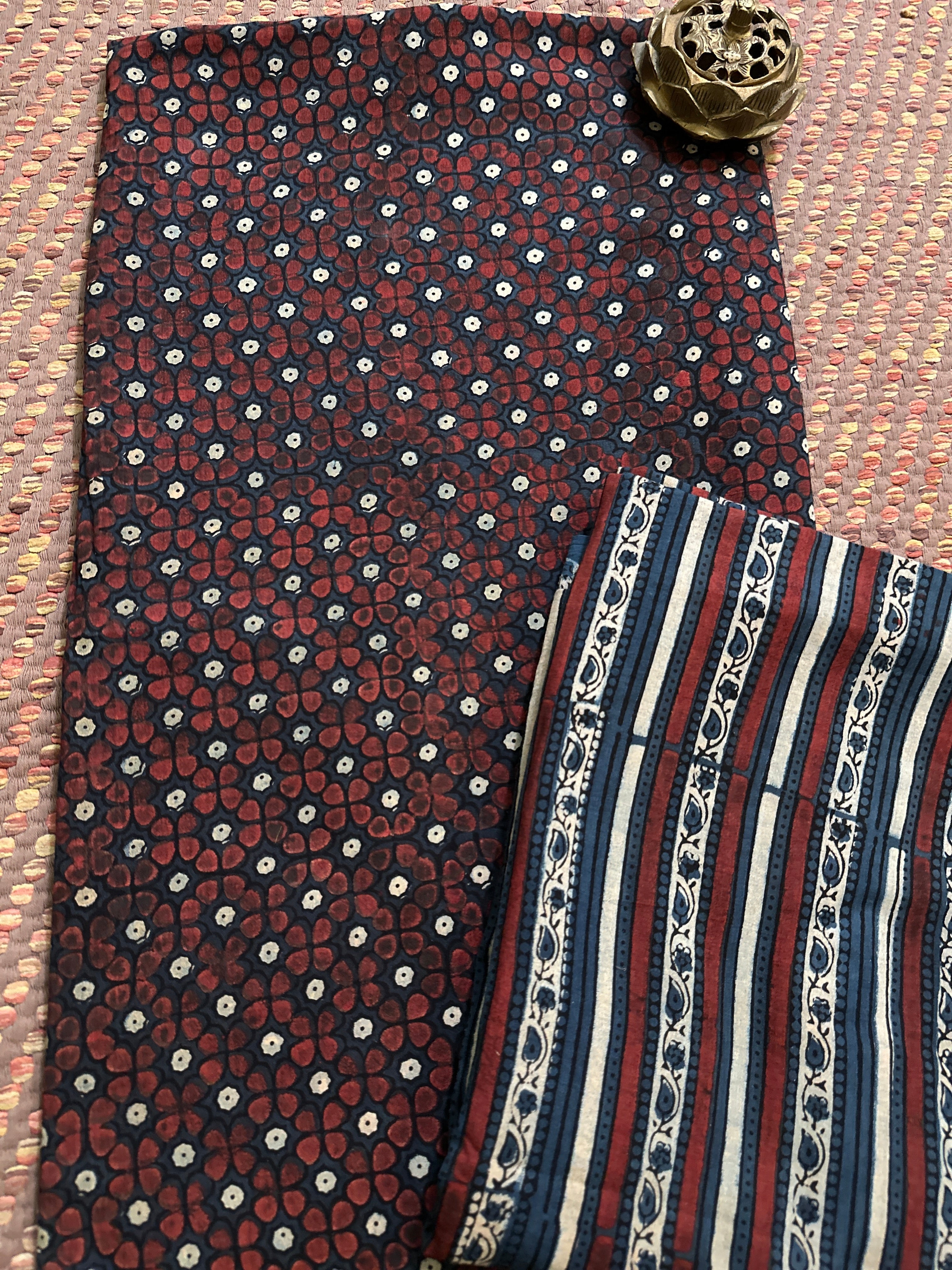 Ajrak Handblocked in Natural Dyes on Pure Cotton Malmal