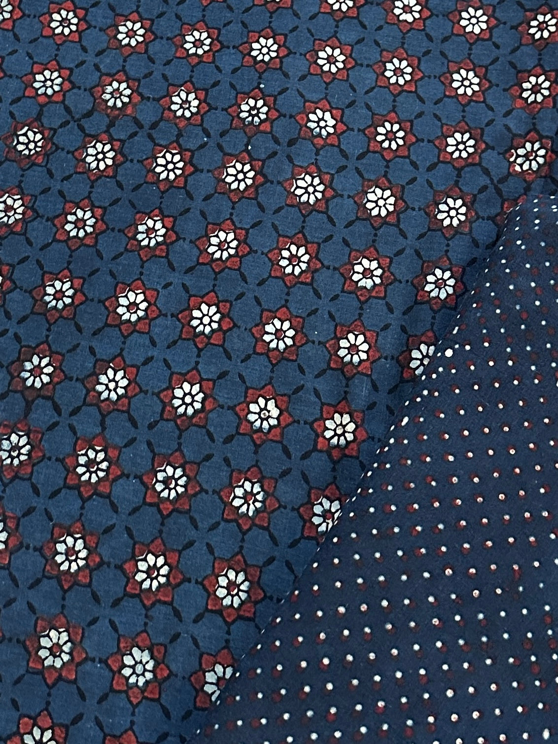 Ajrak Handblocked in Natural Dyes on Pure Cotton Malmal