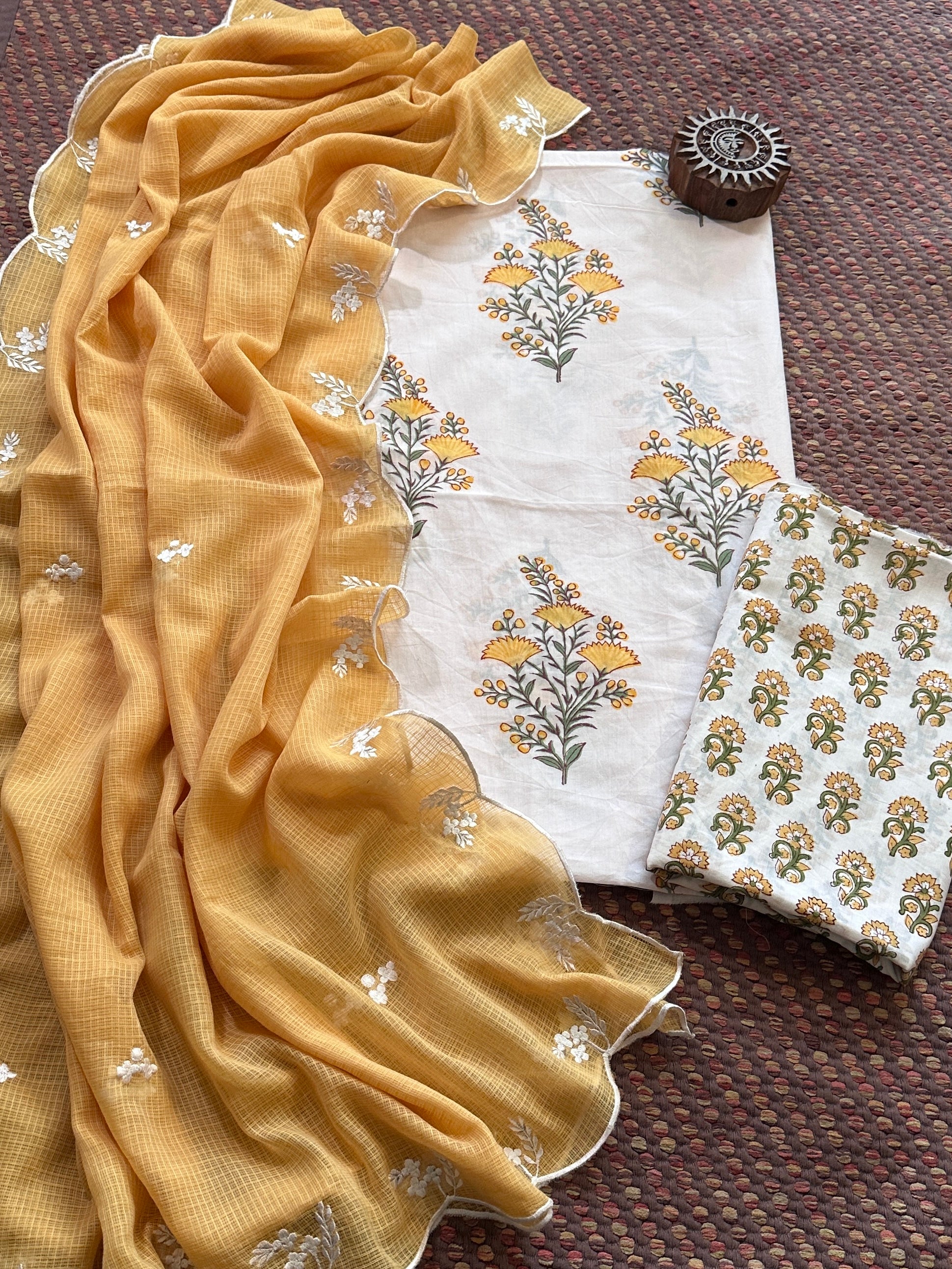Pure Cotton Handblock Fabric with Embroidered Dupatta