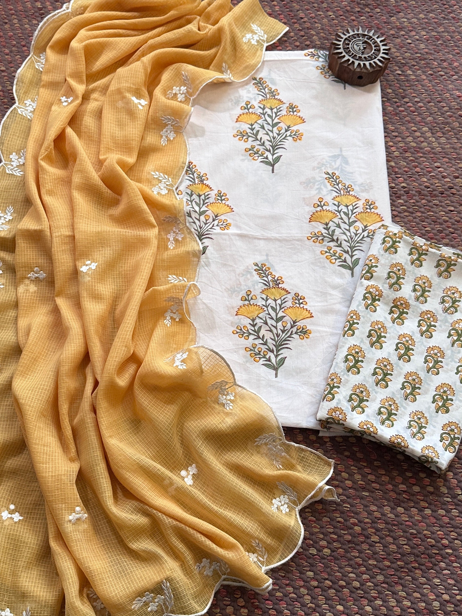 Pure Cotton Handblock Fabric with Embroidered Dupatta
