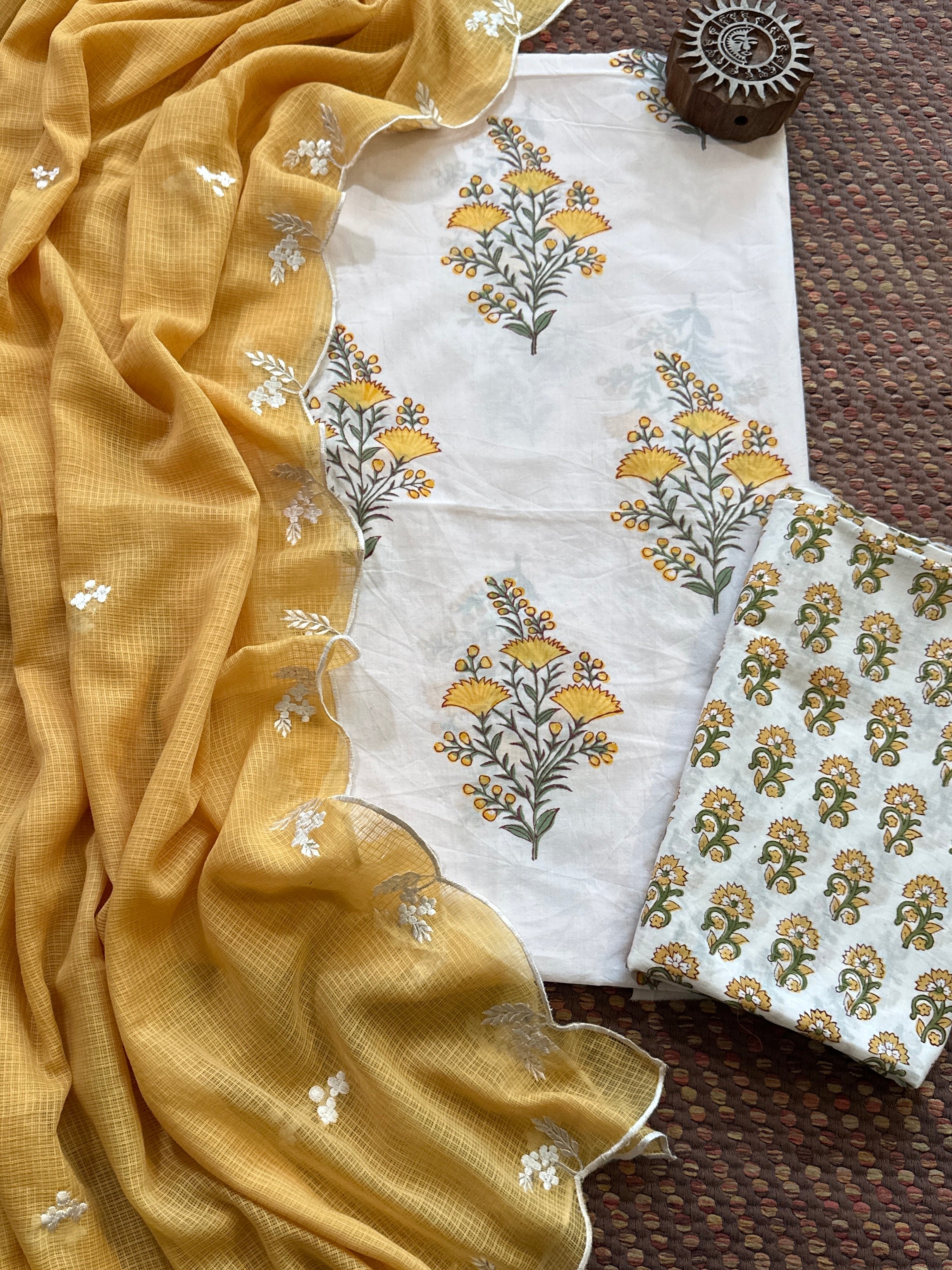 Pure Cotton Handblock Fabric with Embroidered Dupatta