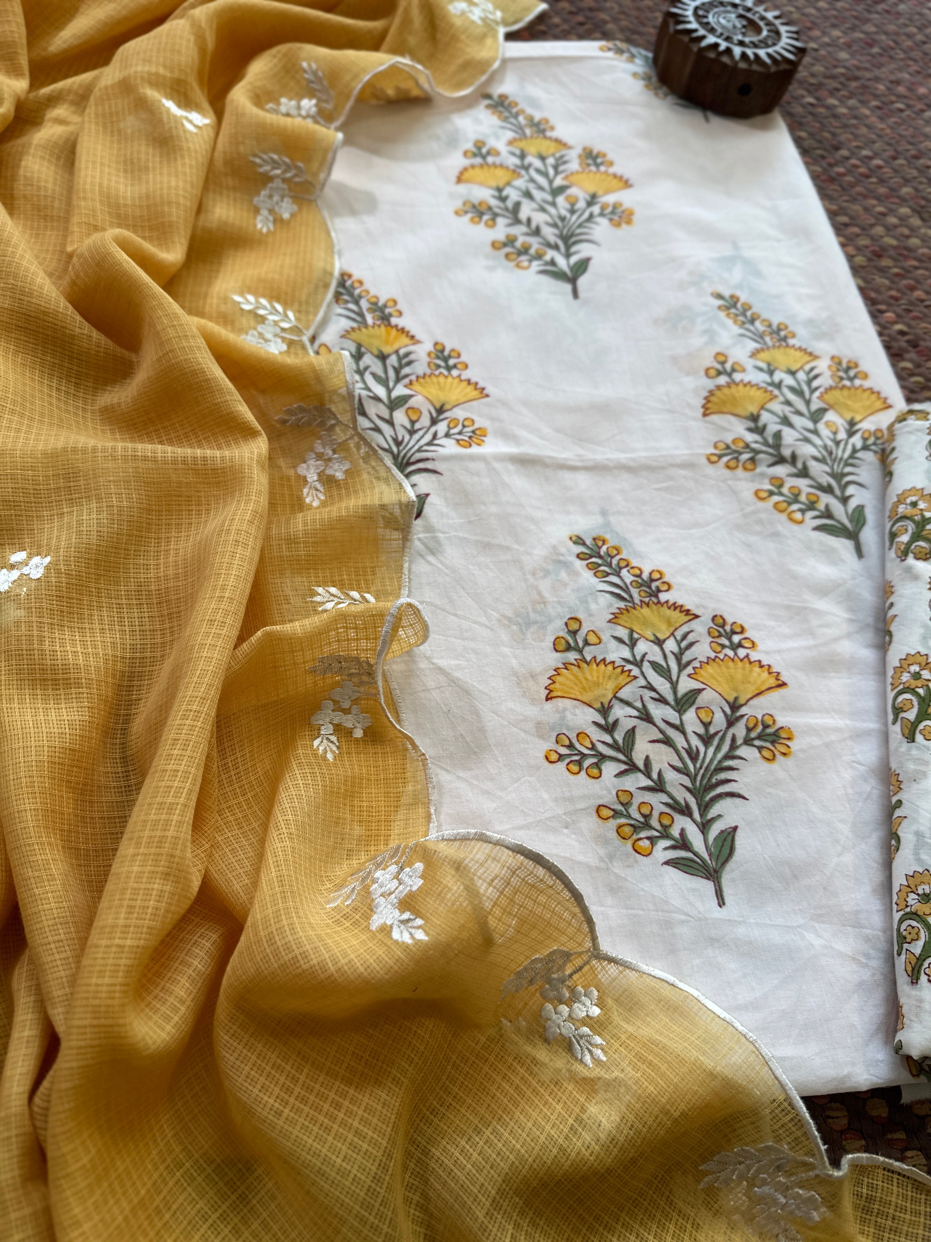 Pure Cotton Handblock Fabric with Embroidered Dupatta