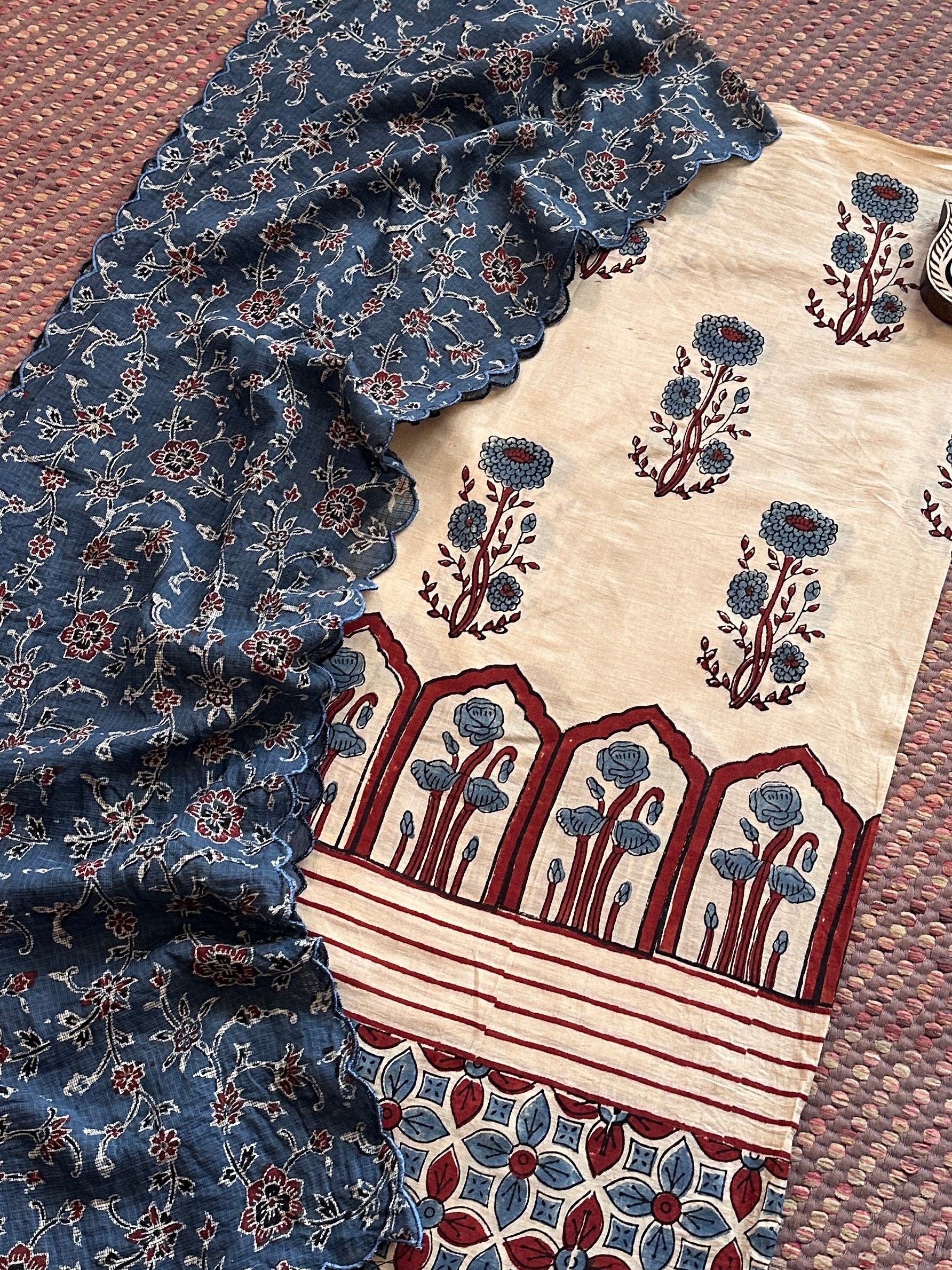 Ajrakh Cotton Malmal  Handblocked Set