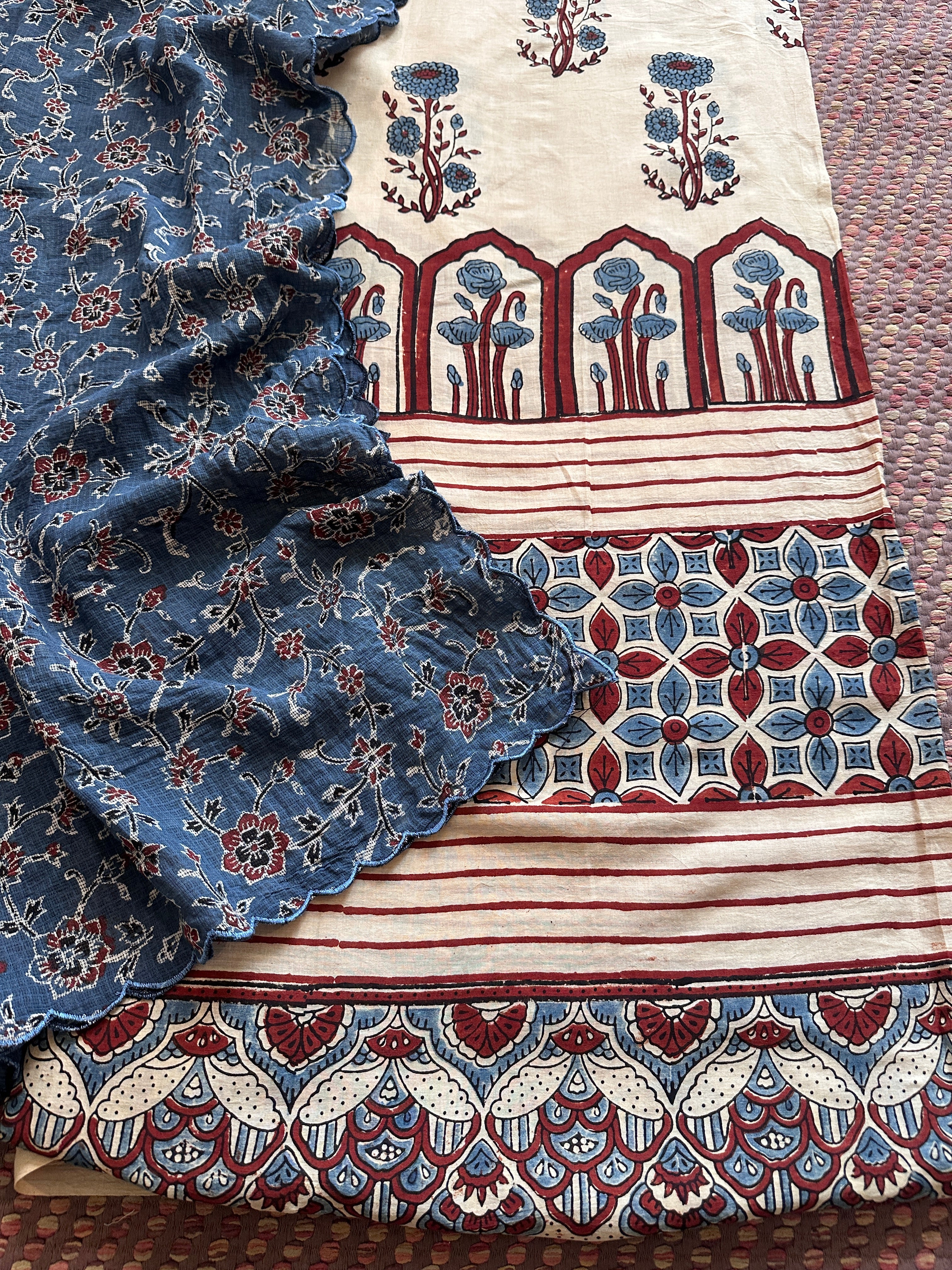 Ajrakh Cotton Malmal  Handblocked Set