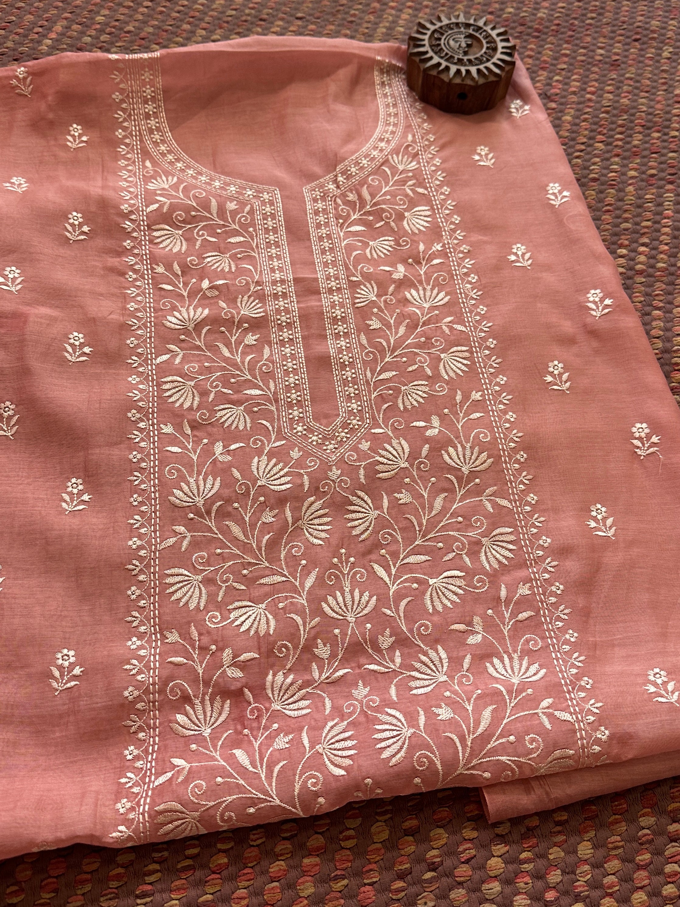 Malmal Maheshwari Silk Embroidered Unstitched Set