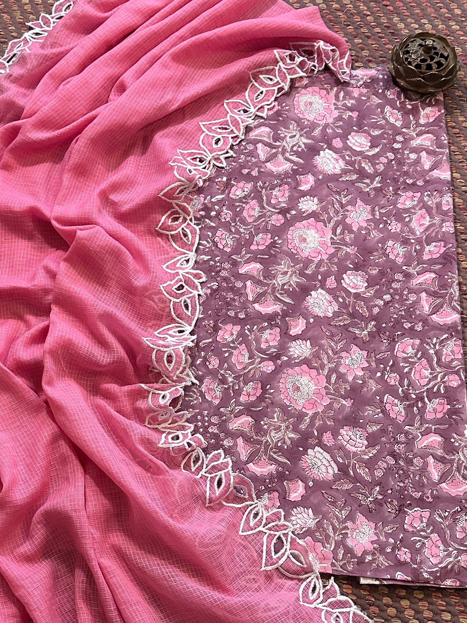 Pure Cotton Handblocked Fabric with Exclusive Cutwork kota Dupatta