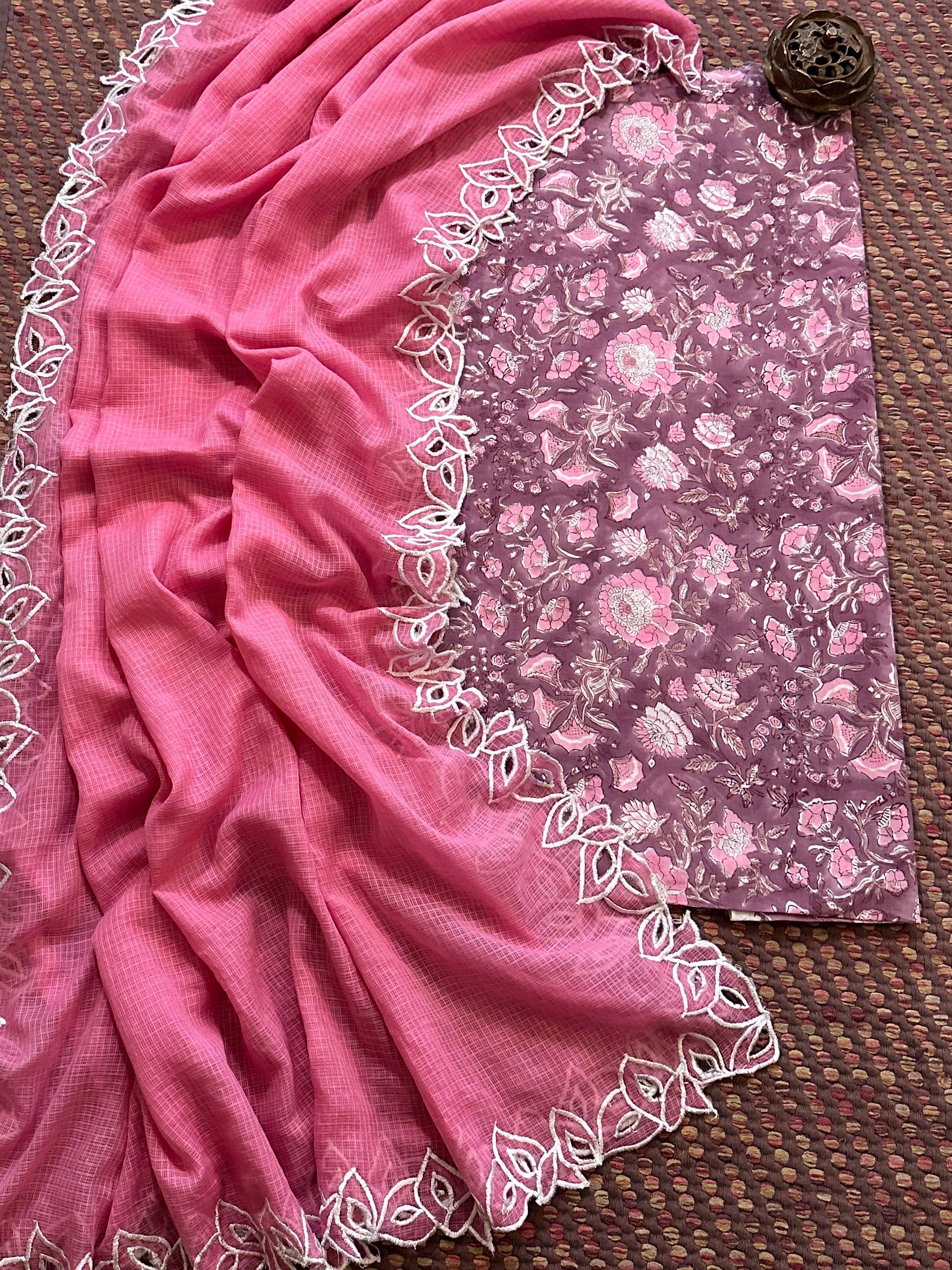 Pure Cotton Handblocked Fabric with Exclusive Cutwork kota Dupatta