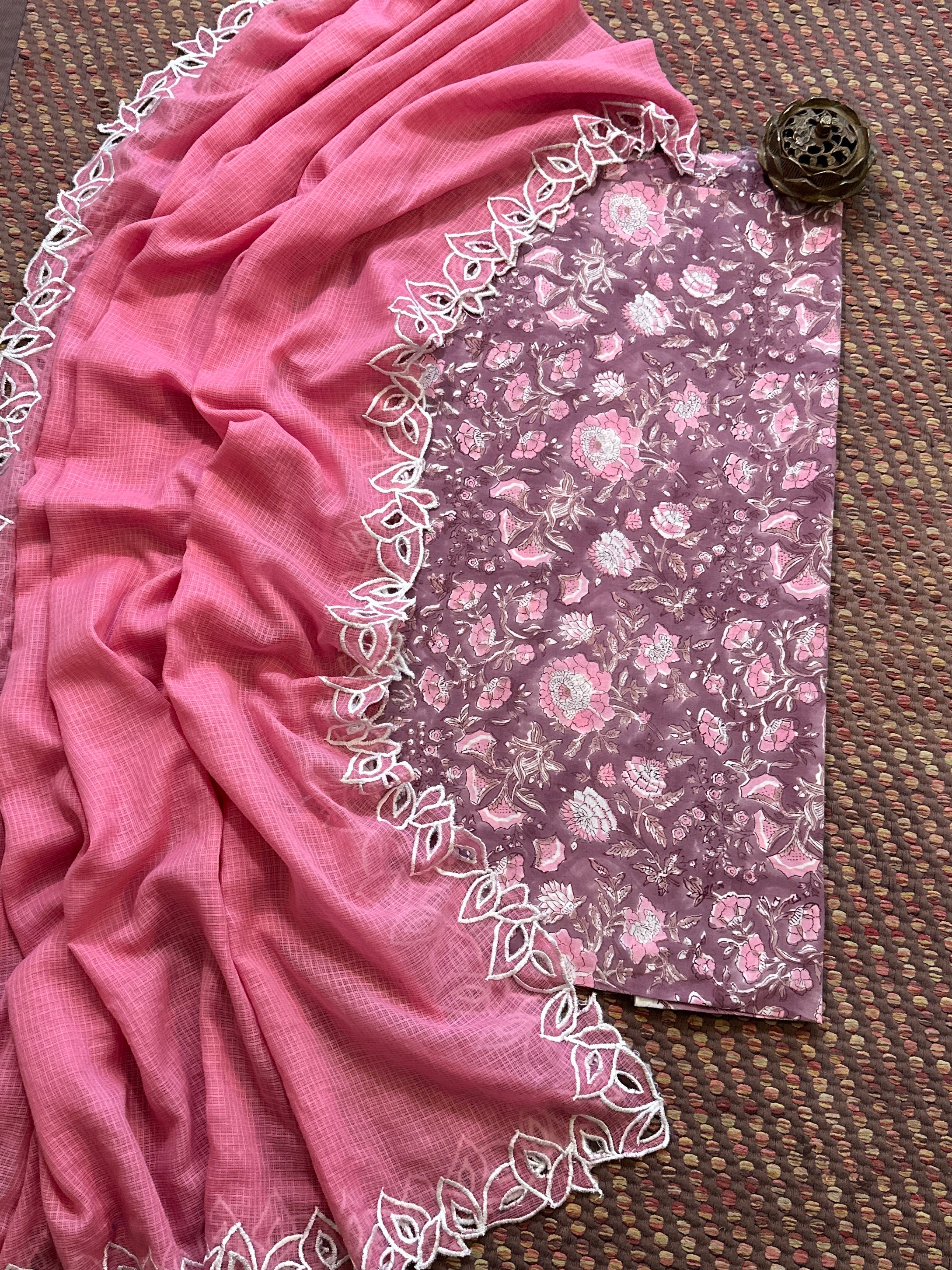 Pure Cotton Handblocked Fabric with Exclusive Cutwork kota Dupatta