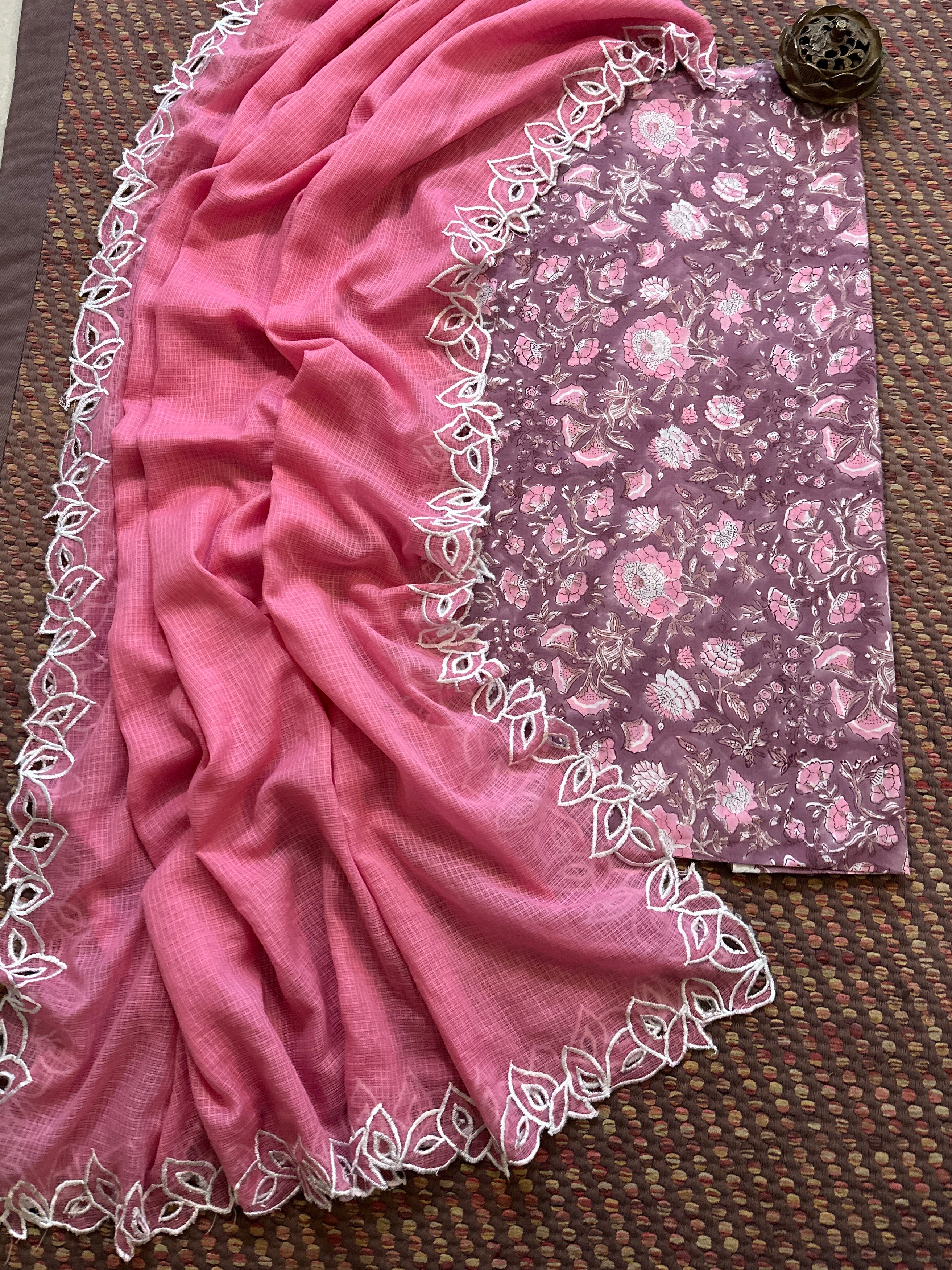 Pure Cotton Handblocked Fabric with Exclusive Cutwork kota Dupatta