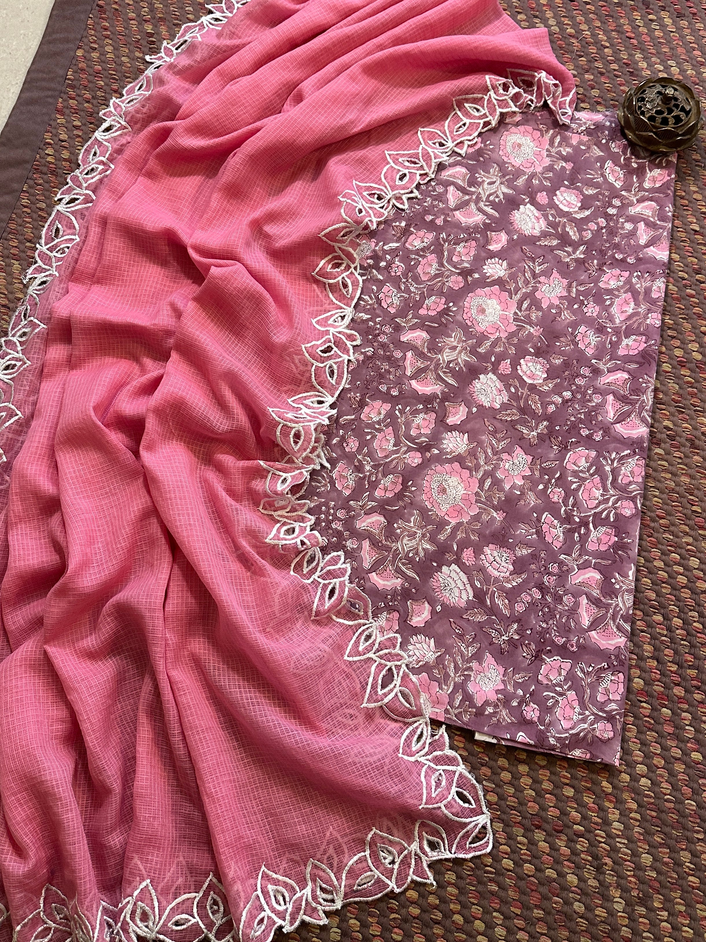Pure Cotton Handblocked Fabric with Exclusive Cutwork kota Dupatta