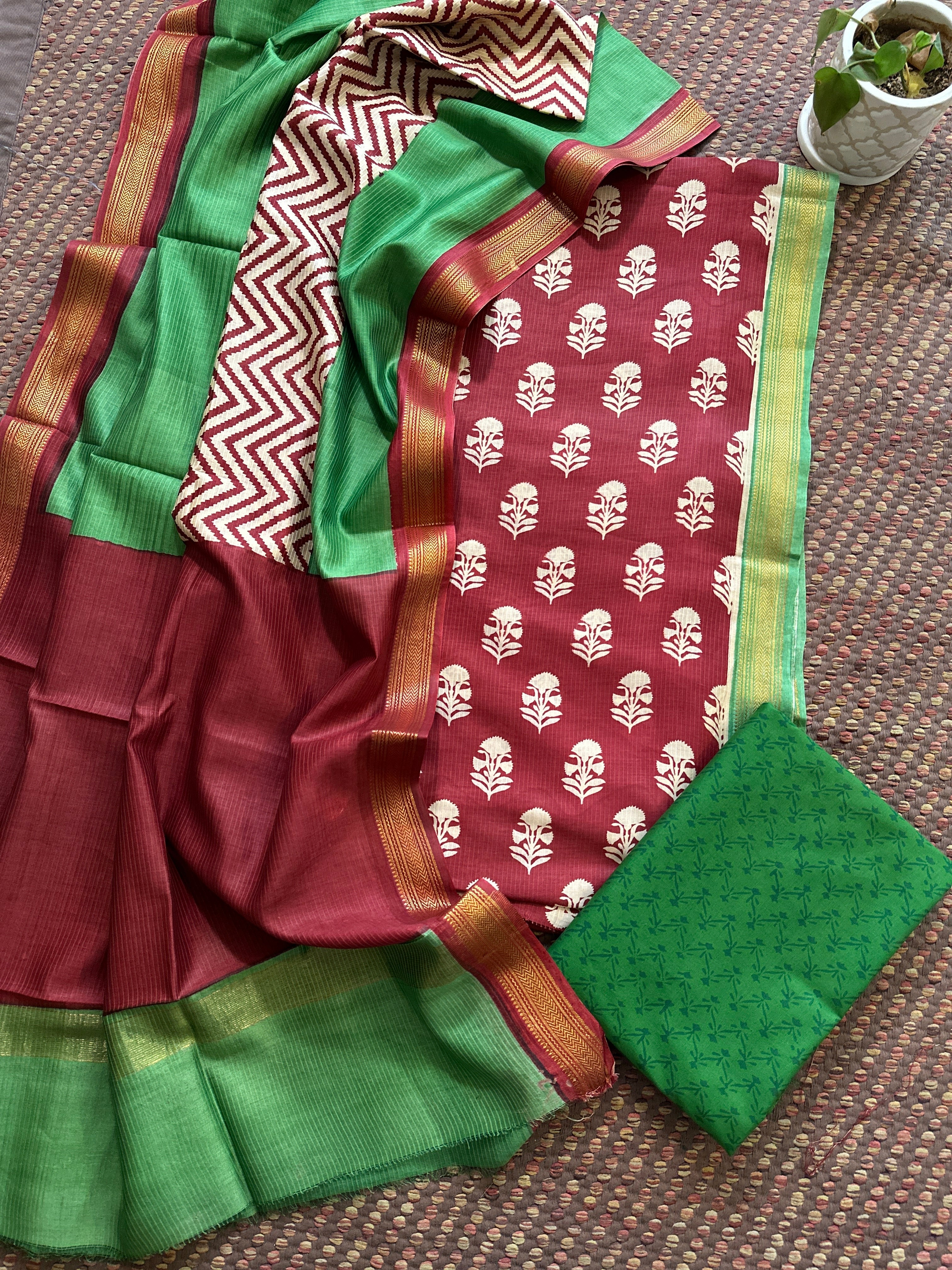 Maheshwari Silk Cotton Handblocked Set