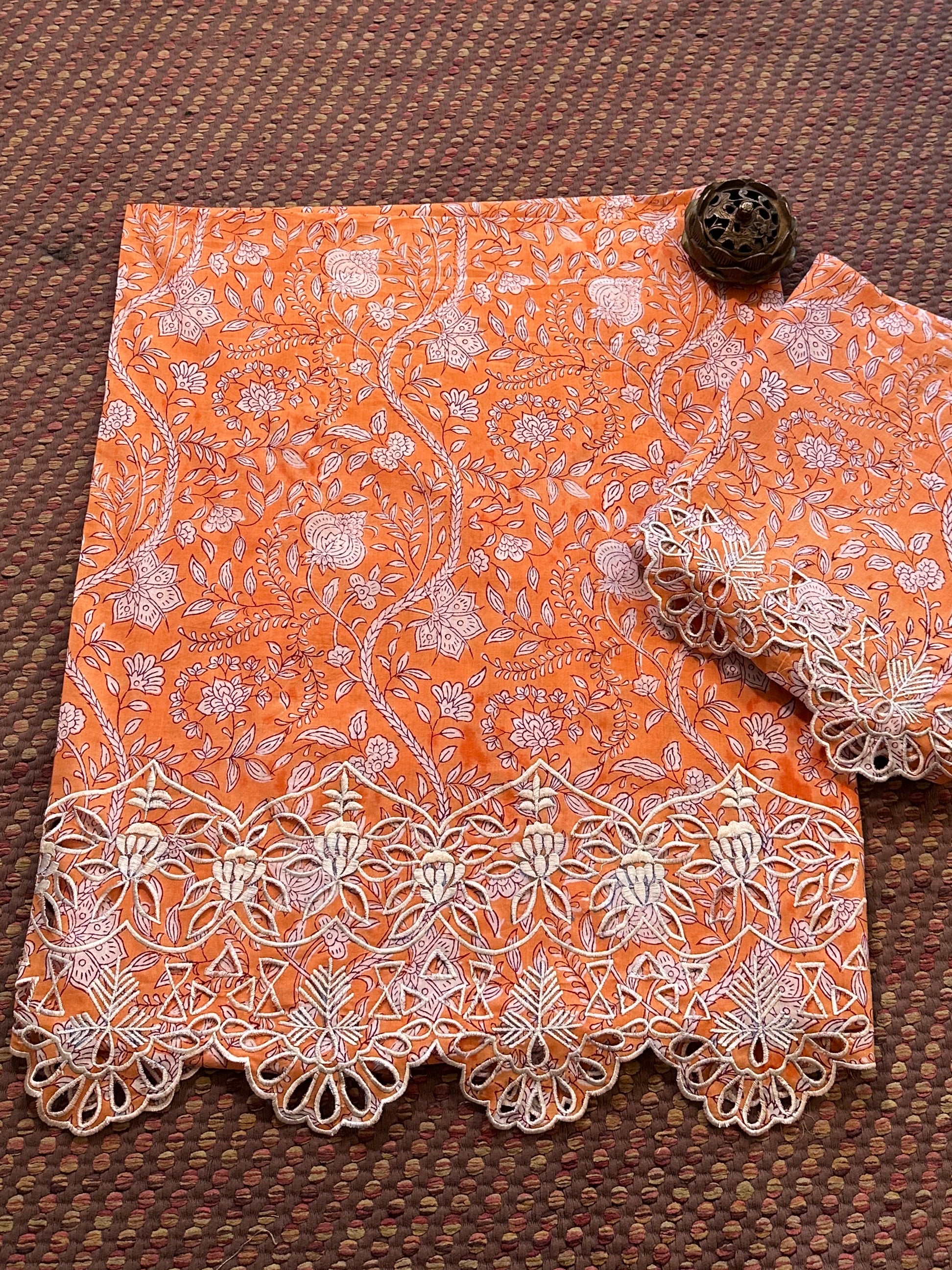 Cutwork Pure Cotton Hand-blocked Coord Set