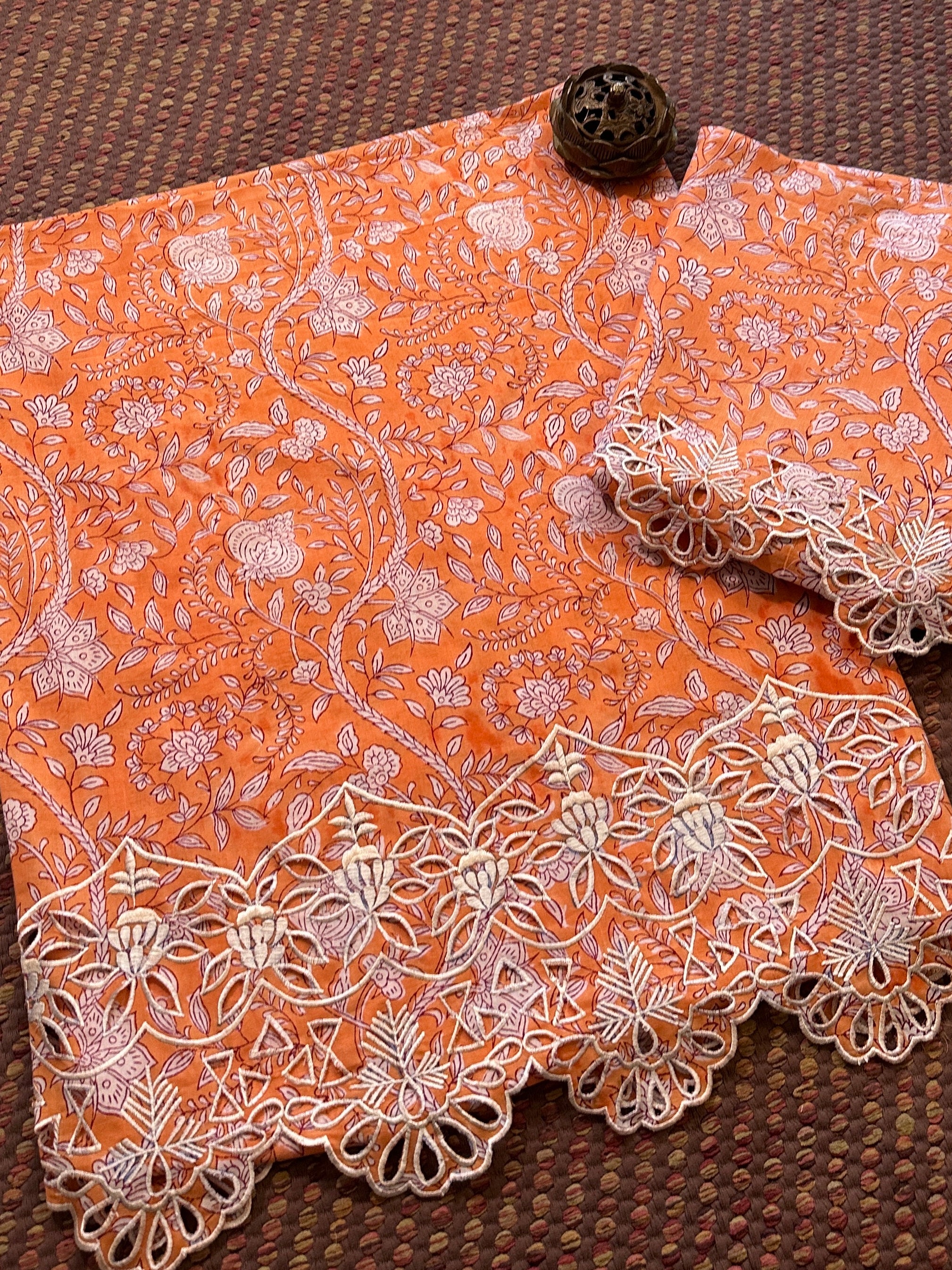 Cutwork Pure Cotton Hand-blocked Coord Set