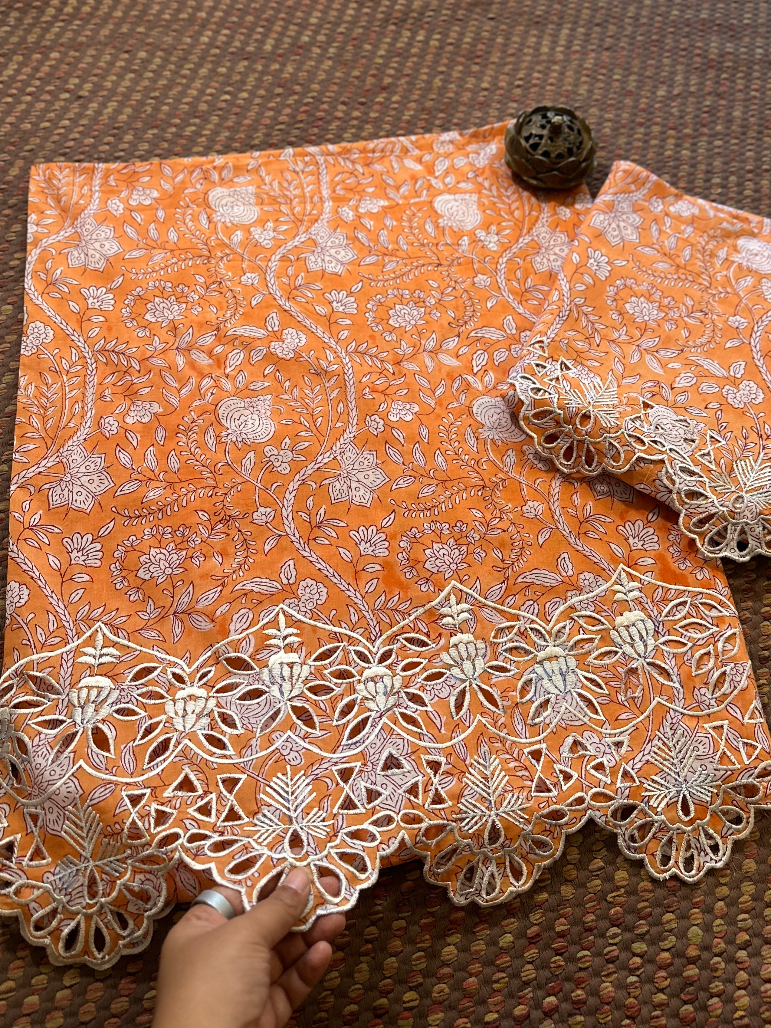 Cutwork Pure Cotton Hand-blocked Coord Set