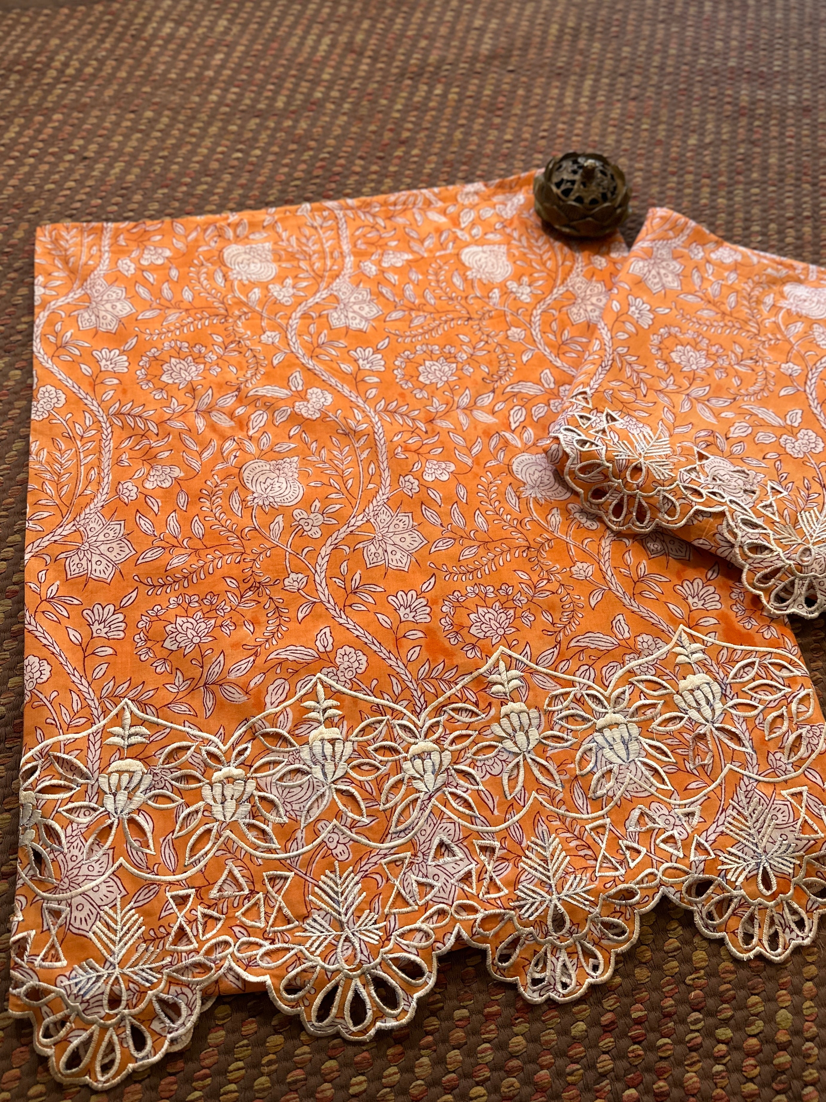Cutwork Pure Cotton Hand-blocked Coord Set