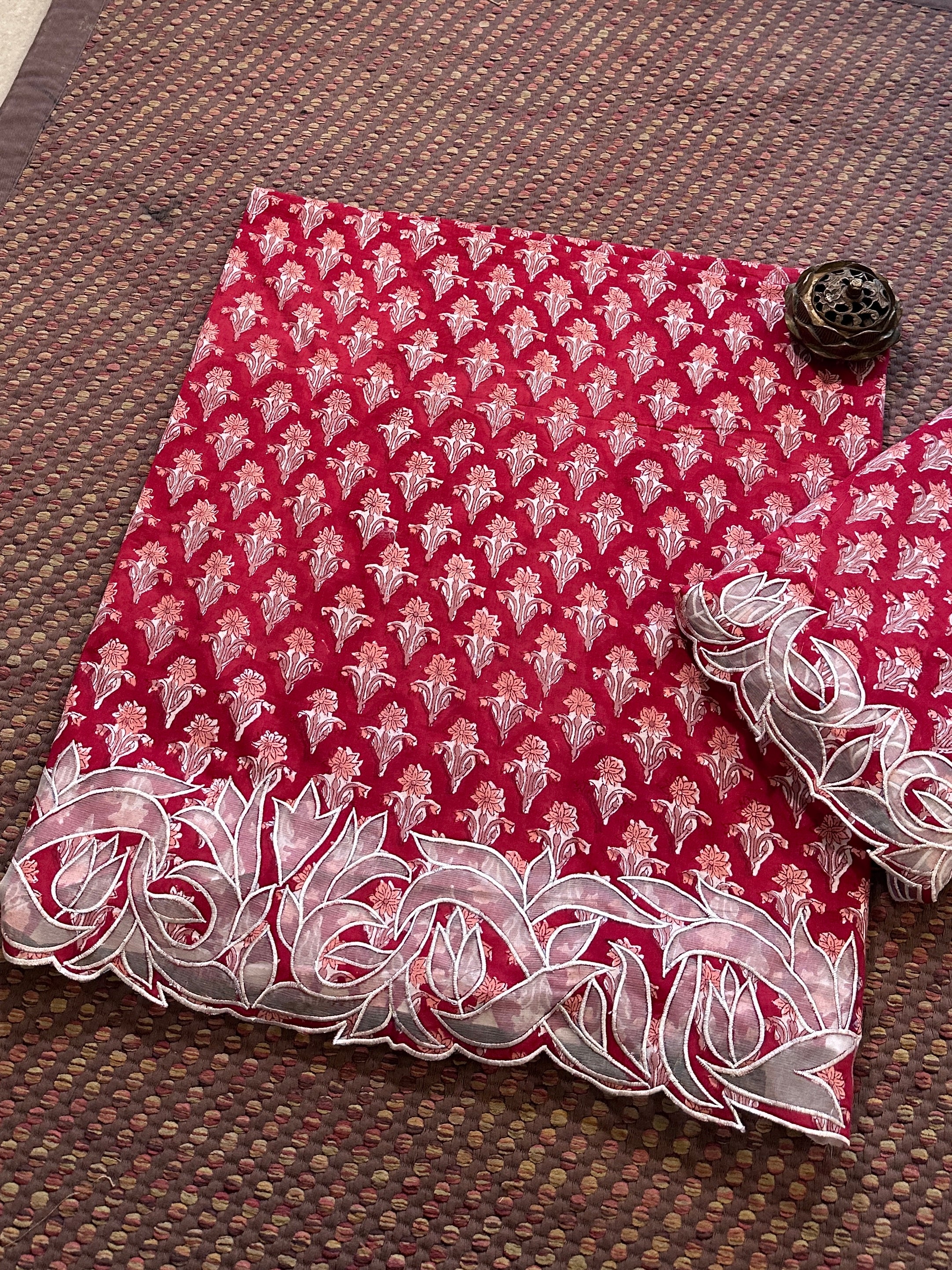 Cutwork Pure Cotton Hand-blocked Coord Set