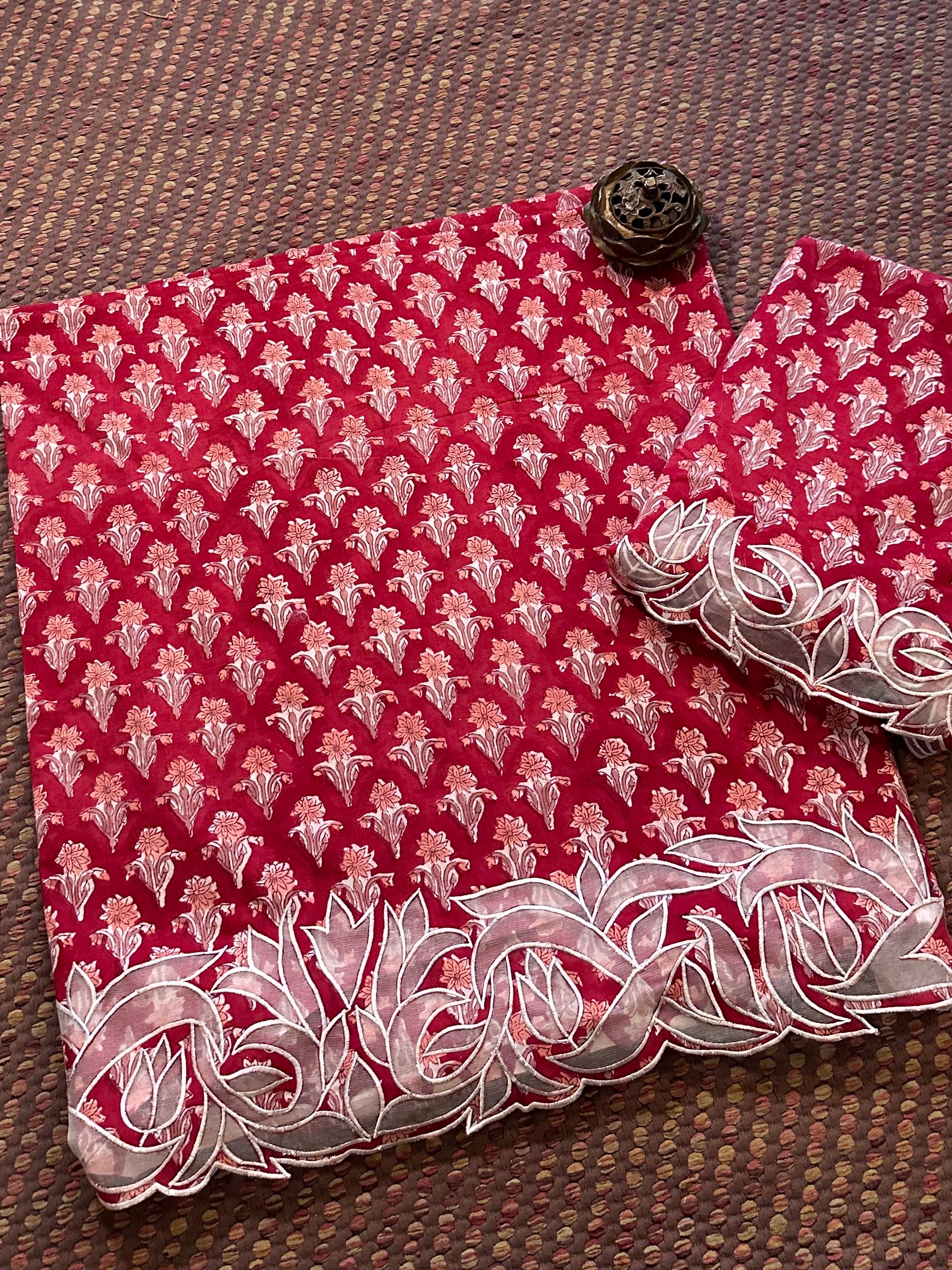 Cutwork Pure Cotton Hand-blocked Coord Set