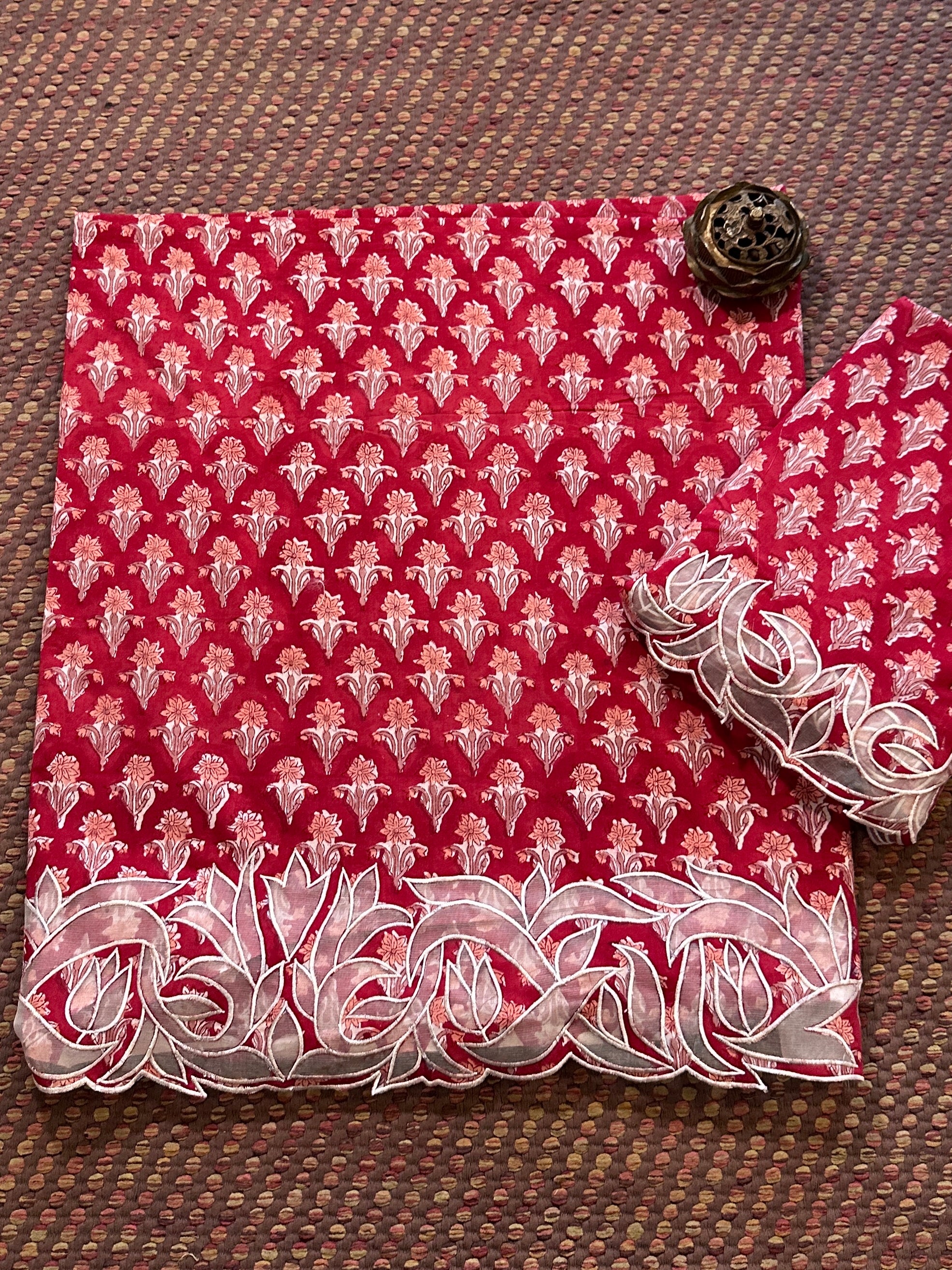 Cutwork Pure Cotton Hand-blocked Coord Set