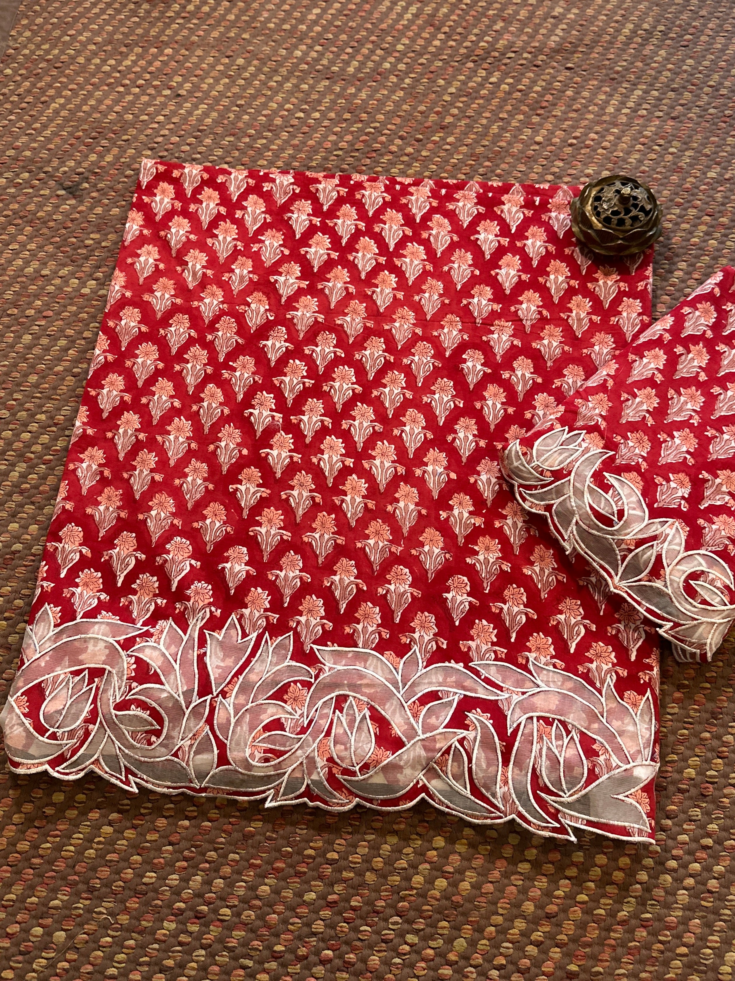 Cutwork Pure Cotton Hand-blocked Coord Set