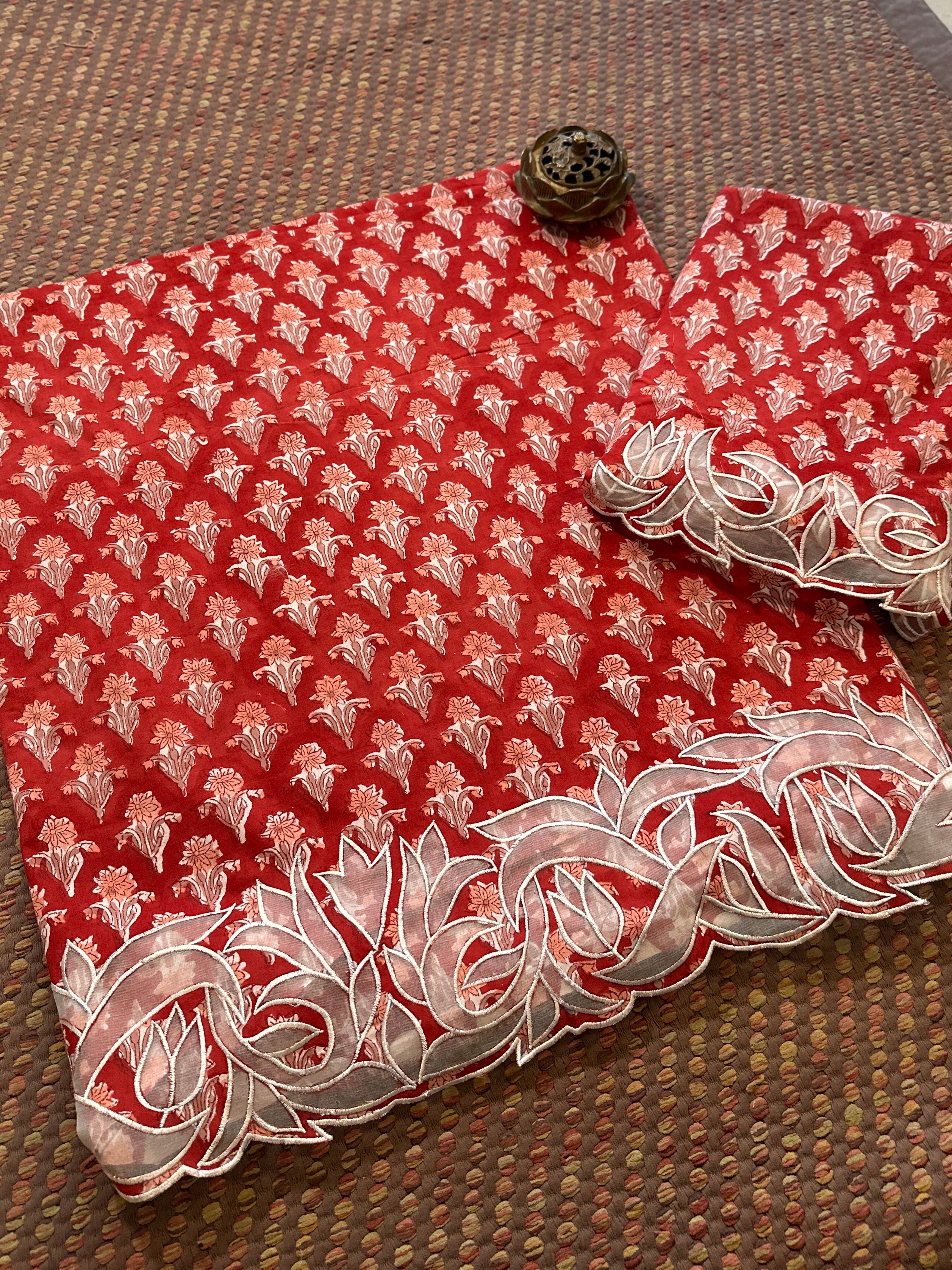 Cutwork Pure Cotton Hand-blocked Coord Set