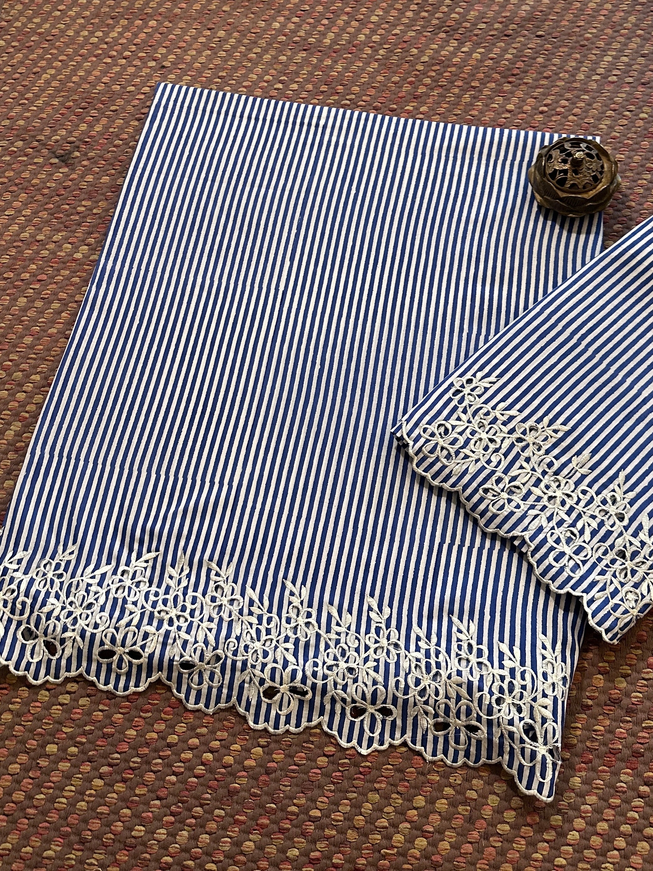 Cutwork Pure Cotton Hand-blocked Coord Set