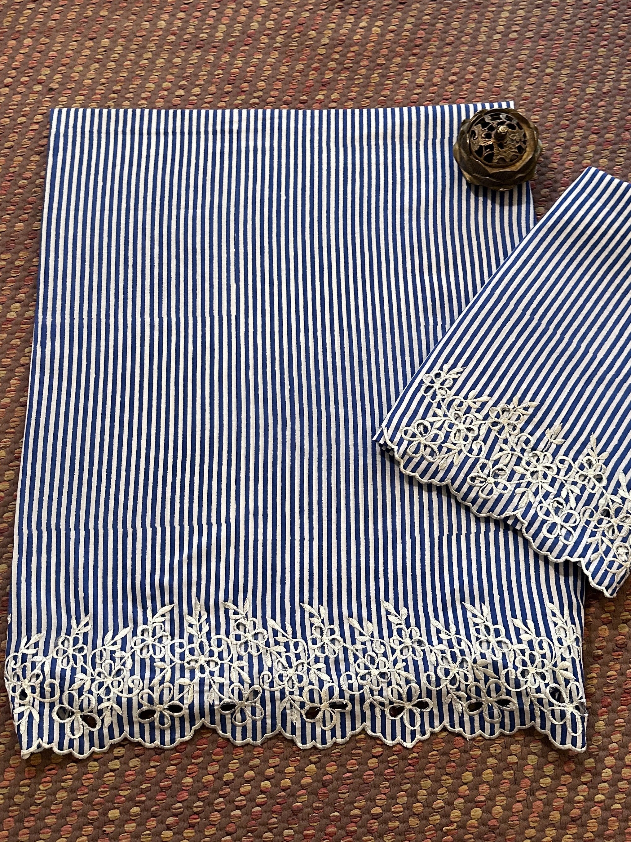 Cutwork Pure Cotton Hand-blocked Coord Set