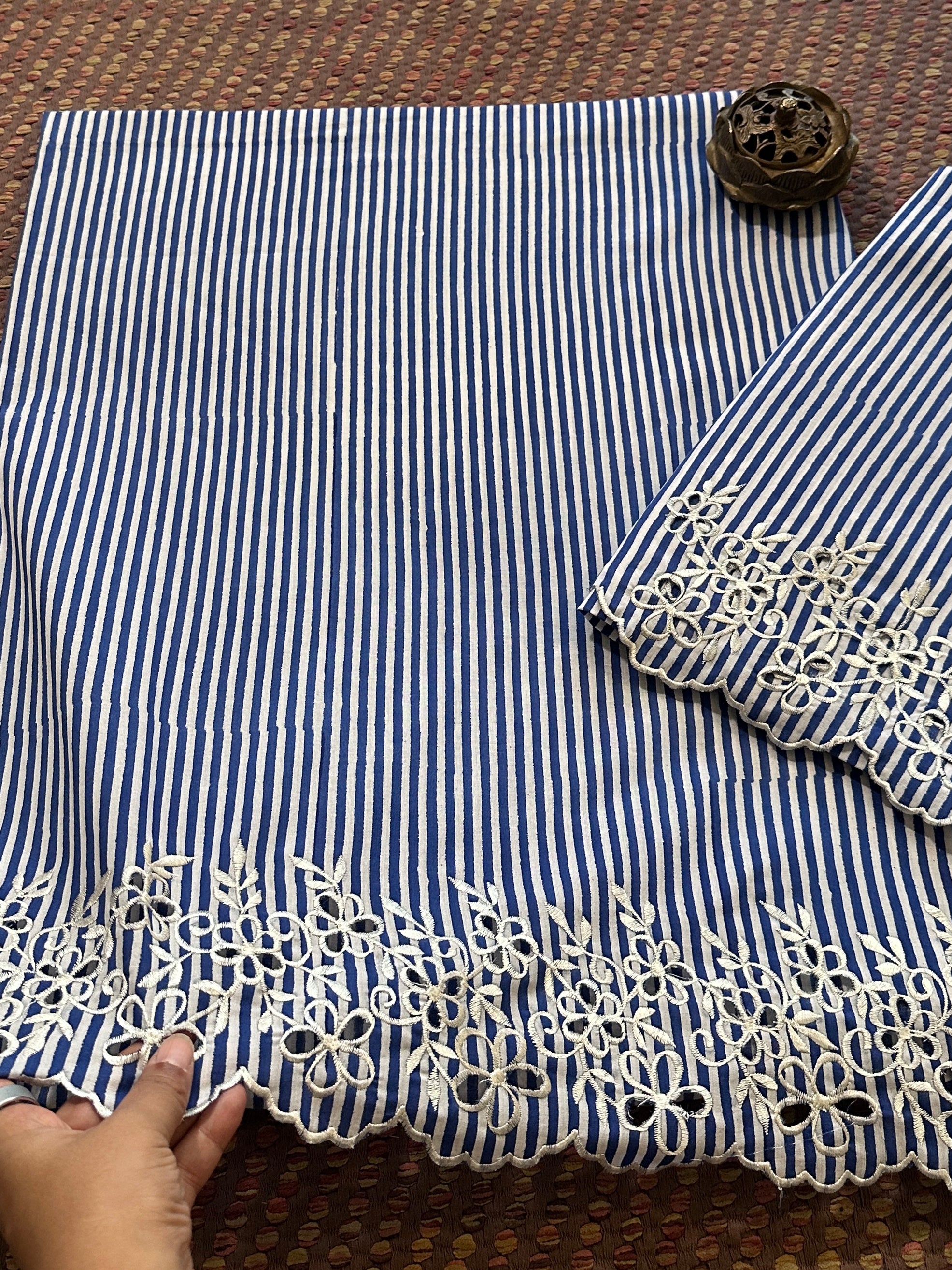 Cutwork Pure Cotton Hand-blocked Coord Set