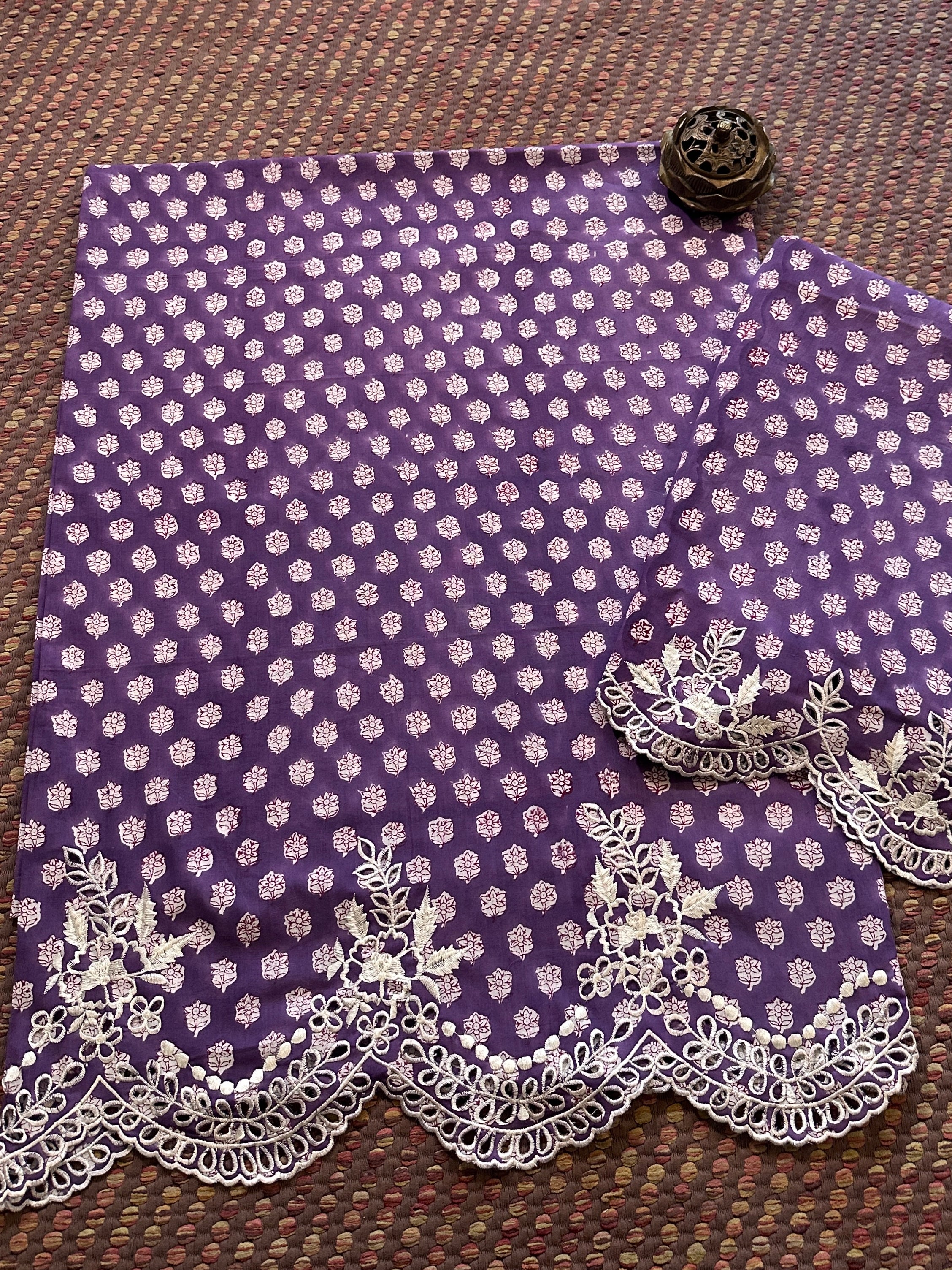 Cutwork Pure Cotton Hand-blocked Coord Set