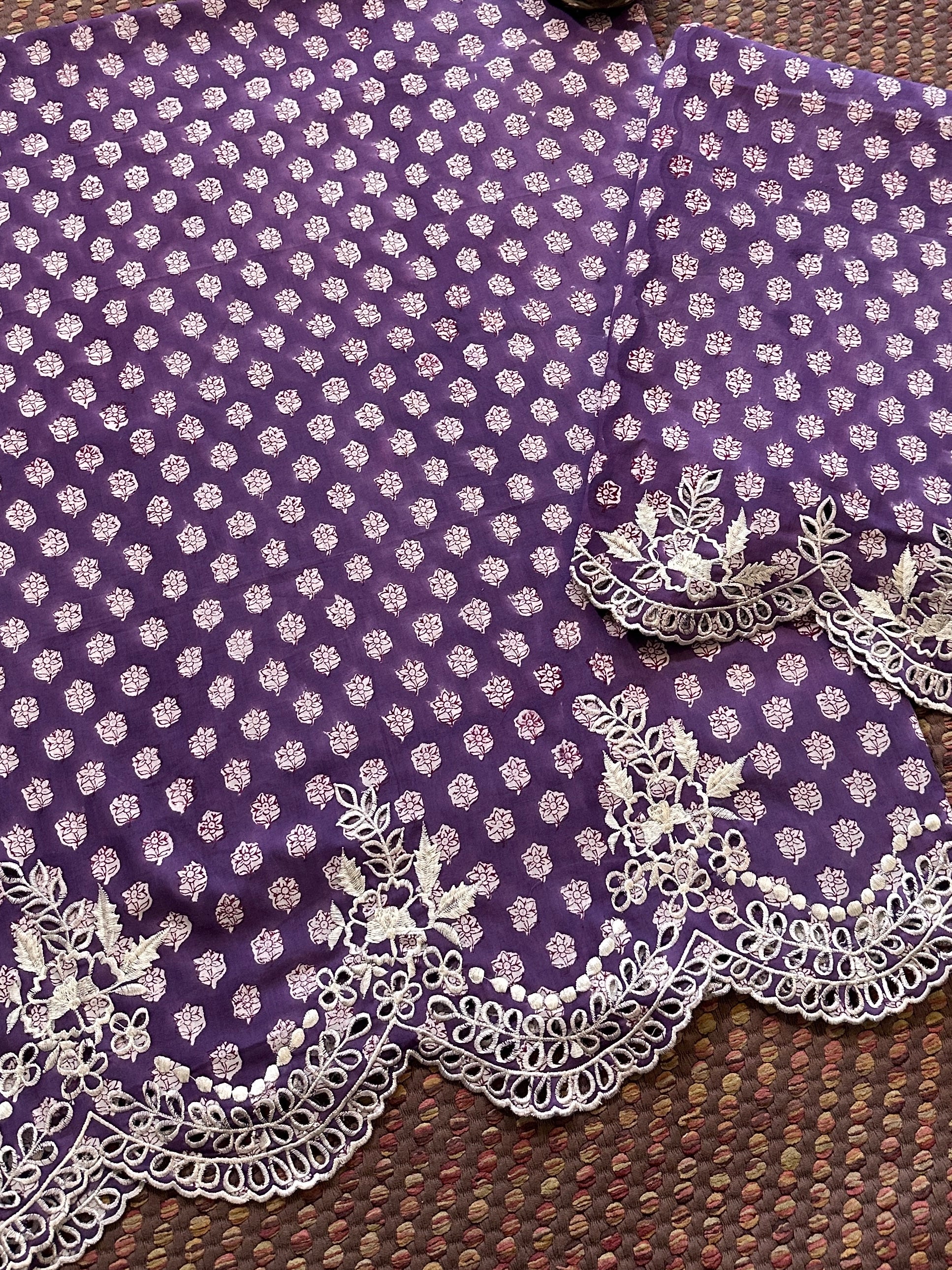 Cutwork Pure Cotton Hand-blocked Coord Set