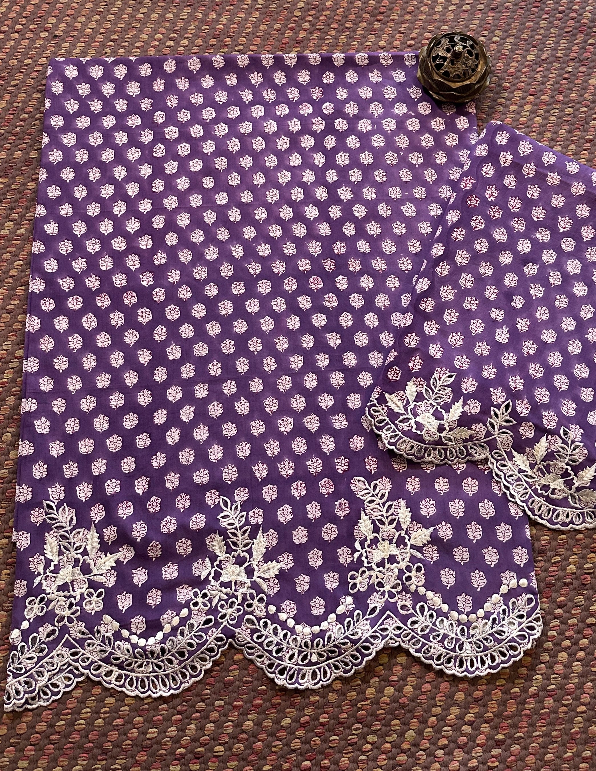 Cutwork Pure Cotton Hand-blocked Coord Set