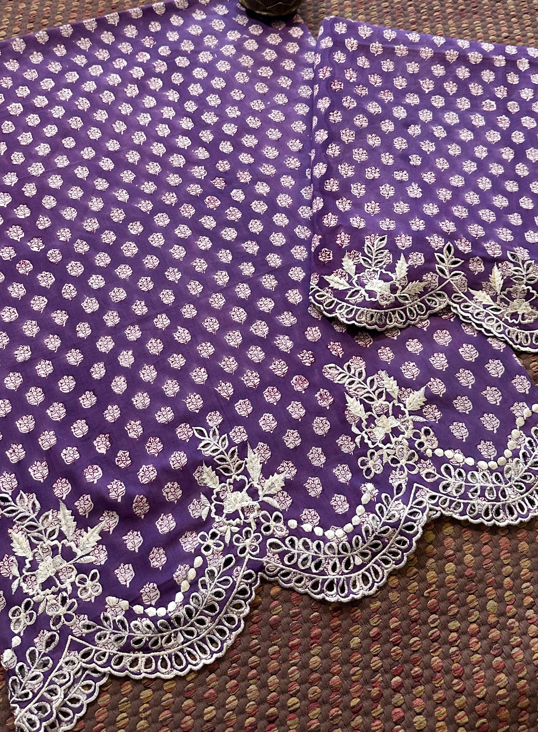 Cutwork Pure Cotton Hand-blocked Coord Set