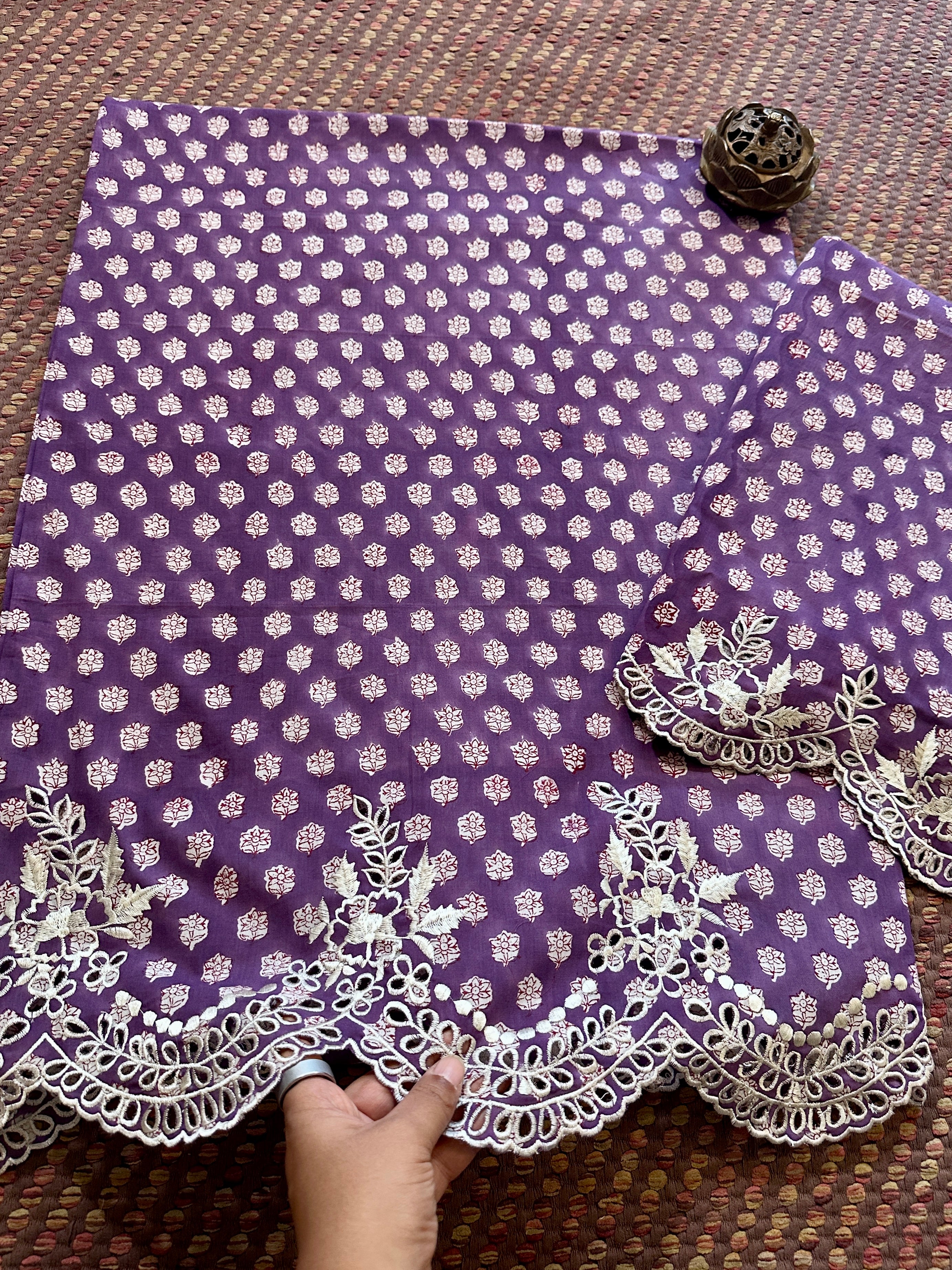 Cutwork Pure Cotton Hand-blocked Coord Set